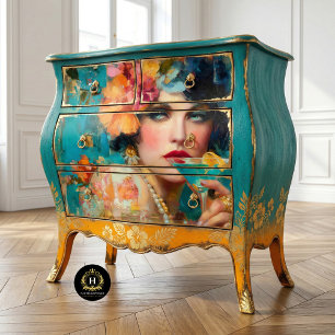 Papier Mousseline Decoupage Femme Glamour Martini Bleu