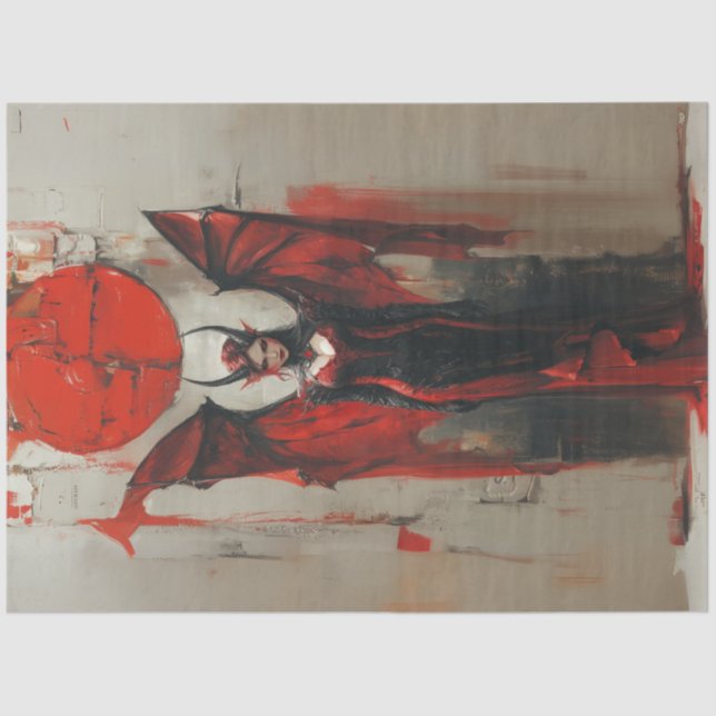 Papier Mousseline Découpage femme gothique en rouge (Recto)