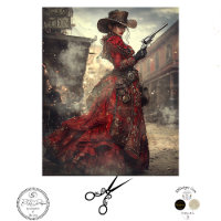Découpage Femme Gunslinger Robe Ornementale Rouge