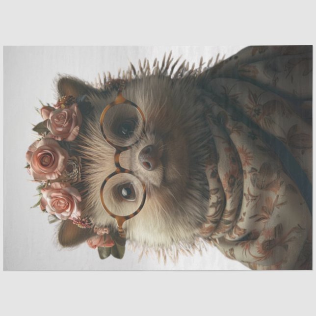 Papier Mousseline Découpage Femme Whimsical Porcupine Toutes habillé (Recto)
