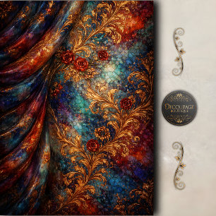 Papier Mousseline Découpage Fleur Baroque Doré à Fissures