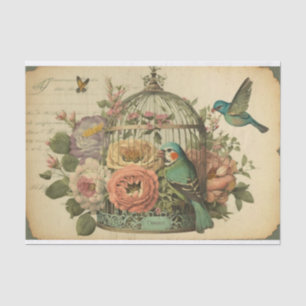 Papier Mousseline Découpage fleuri vintage de cage à oiseaux