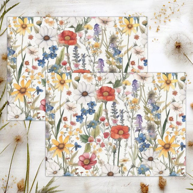 PAPIER MOUSSELINE DÉCOUPAGE FLEURIE D'ÉTÉ BOHO (BOHO SUMMER FLORAL DECOUPAGE TISSUE PAPER)