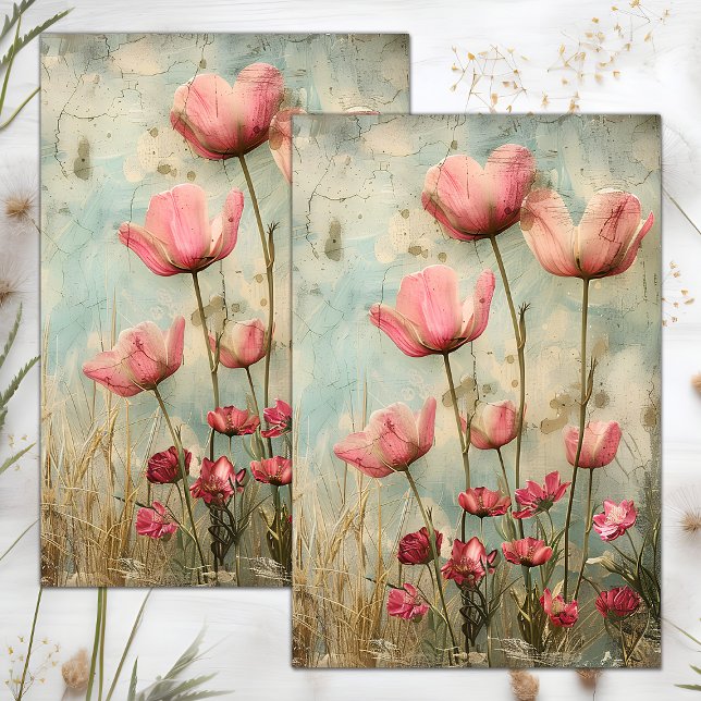 PAPIER MOUSSELINE DÉCOUPAGE FLEURIER DÉTRUIT DE GRUNGE (GRUNGE DISTRESSED FLORAL DECOUPAGE TISSUE PAPER)