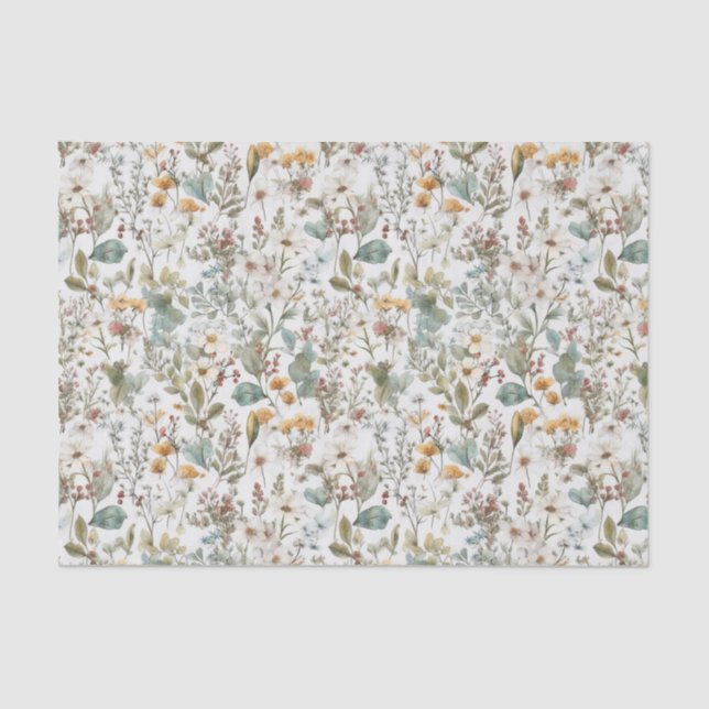 Papier Mousseline Découpage Fleurs Pressées Floral Aquarelle (Recto)