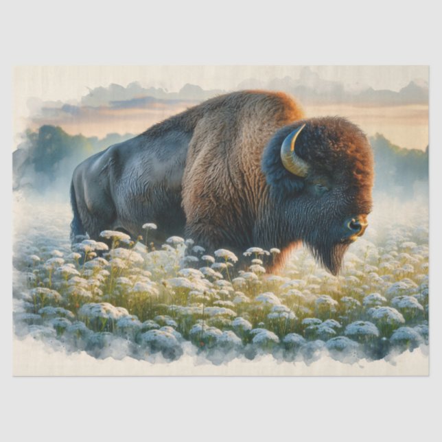 Papier Mousseline Découpage Fleurs sauvages blancs de bison d'aquare (Recto)