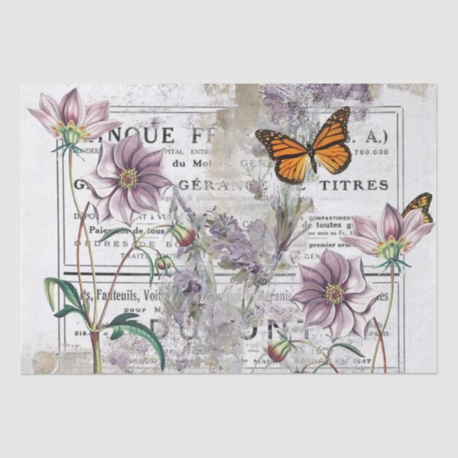 Papier Mousseline Découpage Fleurs violettes de papillon publicitair (Recto)