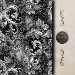 Papier Mousseline Découpage floral à rouleau argent noir