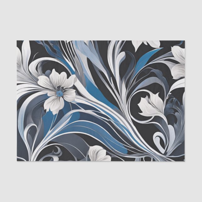 Papier Mousseline Découpage Floral bleu moderne (Recto)