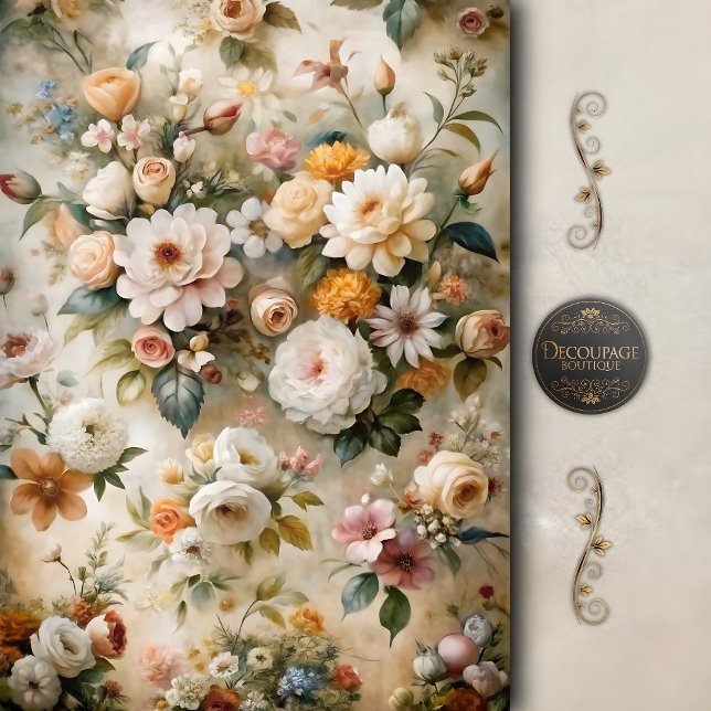 Papier Mousseline Découpage floral de cottage romantique (Romantic Cottage Floral Decoupage Tissue Paper)