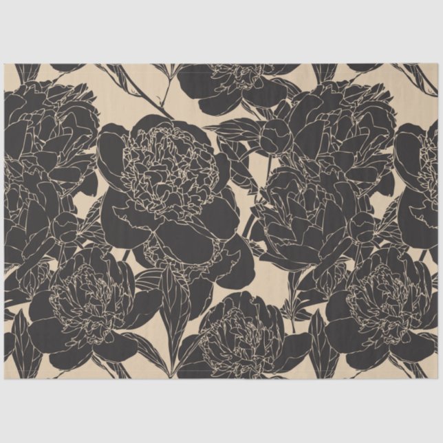 Papier Mousseline Découpage floral de pivoine noire (Recto)