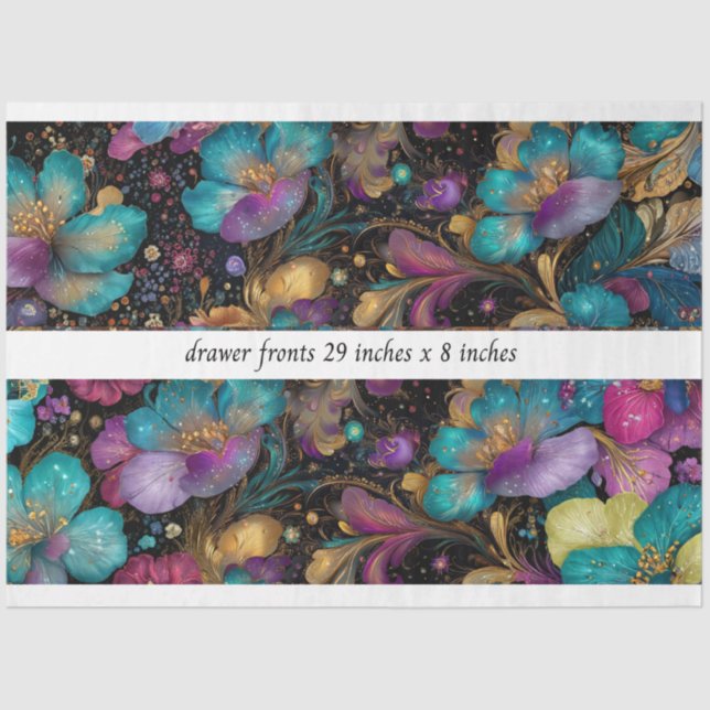 Papier Mousseline Decoupage Floral Drawer Front 29x8 Purple Gold (Recto)
