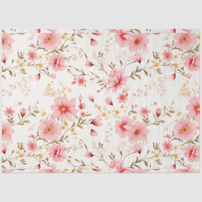 Papier Mousseline Découpage floral rose Aquarelle pivoine (Recto)