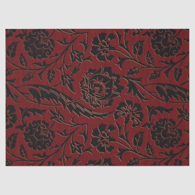 Papier Mousseline Decoupage floral rouge-foncé et noir (Recto)