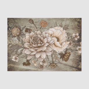 Papier Mousseline Découpage floral rustique Sepia Chrynsanthimum
