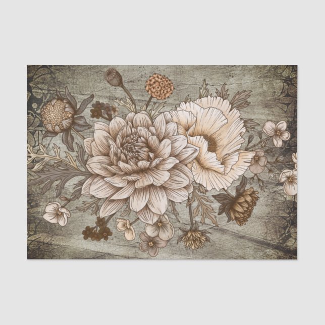 Papier Mousseline Découpage floral rustique Sepia Chrynsanthimum (Recto)