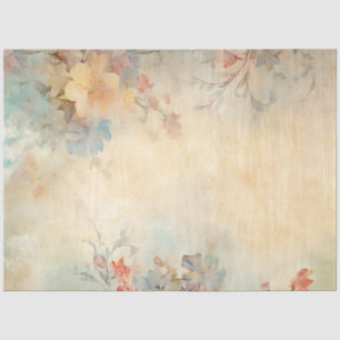 Papier Mousseline Découpage Floral Tan Vermillion bleu pâle jaune  