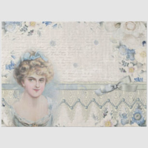 Papier Mousseline Découpage floral victorien antique bleu