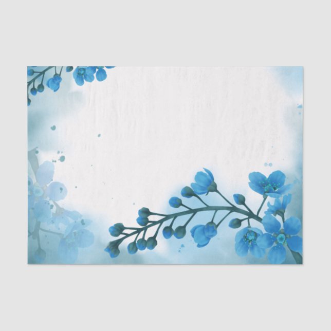 Papier Mousseline Découpage florale bleu aquarelle (Recto)