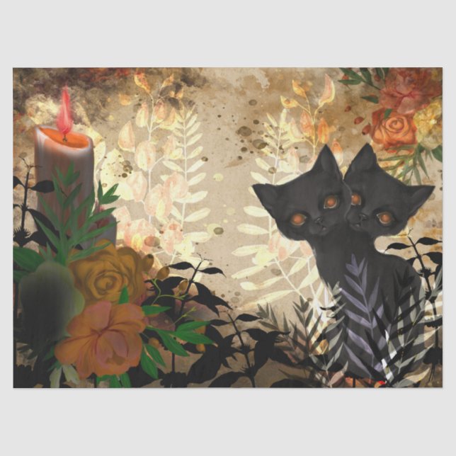 Papier Mousseline Découpage florale de chats d'Halloween (Recto)