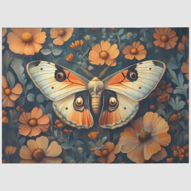 Papier Mousseline Découpage florale de teigne orange et blanche (Recto)