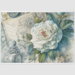 Papier Mousseline Découpage florale d'inspiration Vintage Bleue