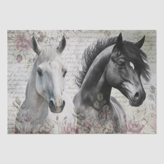 Papier Mousseline Découpage florale du Cheval Blanc Noir (Recto)