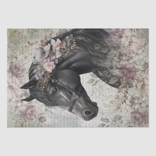Papier Mousseline Découpage florale du Cheval Noir (Recto)