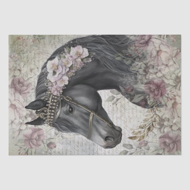 Papier Mousseline Découpage florale du Cheval Noir (Recto)
