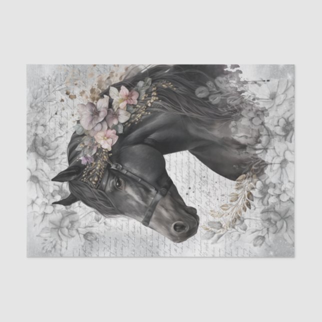 Papier Mousseline Découpage florale du Cheval Noir (Recto)