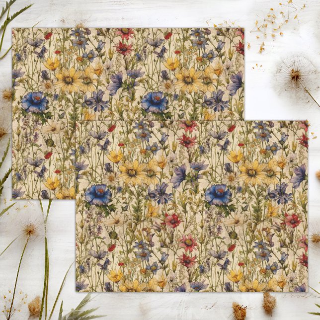 PAPIER MOUSSELINE DÉCOUPAGE FLORALE FLEUR SAUVAGE BOHO (BOHO WILDFLOWERS FLORAL DECOUPAGE TISSUE PAPER)