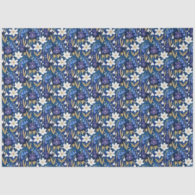 Papier Mousseline Découpage florale illustrée bleu et violet (Recto)