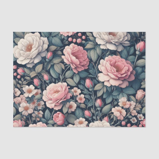 Papier Mousseline Découpage florale rose et blanc (Recto)