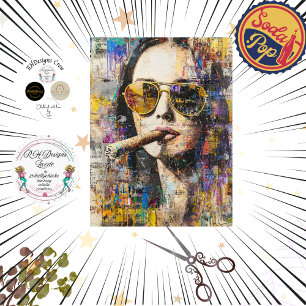 Papier Mousseline Découpage Fumer une femme Abstraite 60's