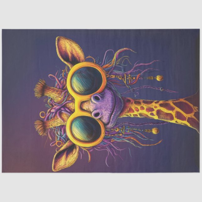 Papier Mousseline Découpage Funky Giraffe Lunettes de soleil Jaune A (Recto)