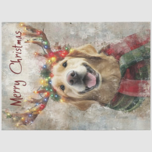 Papier Mousseline Découpage Golden Retriever Antlers & Christmas