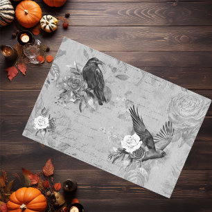 Papier Mousseline Découpage Goth vintage Corbeau Corbeau Monochromat