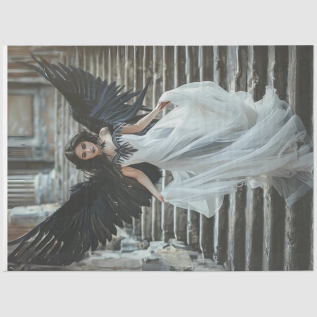 Papier Mousseline Découpage Gothique Bon Angel Robe blanche Aile noi (Recto)