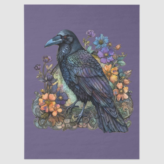 Papier Mousseline Découpage gothique Corbeau Floraux colorés (Recto)