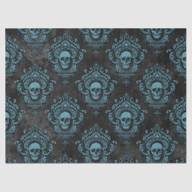 Papier Mousseline Découpage gothique gris foncé et crâne Turquoise (Recto)