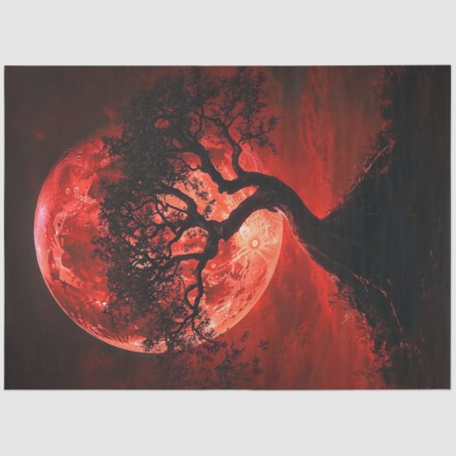 Papier Mousseline Découpage Gothique Lune Rouge Noir Arbre Couleurs  (Recto)