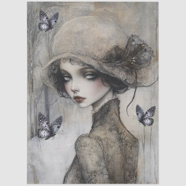 Papier Mousseline Découpage Gothique Noir Grunge Girl (Recto)