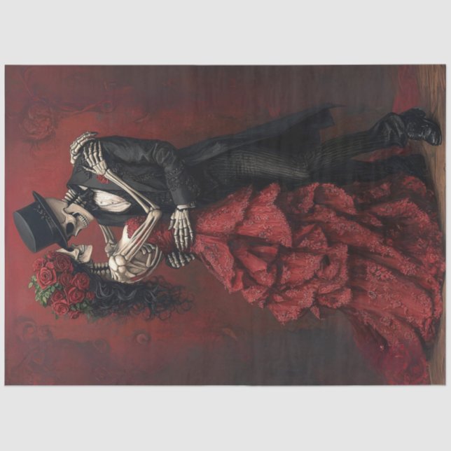 Papier Mousseline Découpage Gothique Squelette Romantique Couple Dan (Recto)