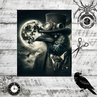 Papier Mousseline Découpage Gothique Steampunk Corbeau Mystical Moon