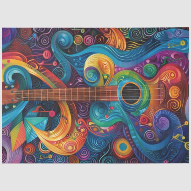 Papier Mousseline Découpage Guitare Motif vibrante de l'artiste (Recto)