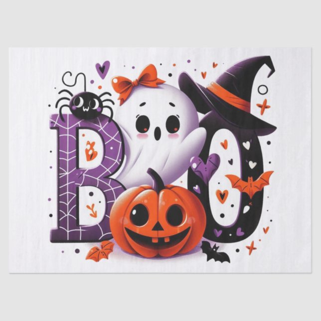 Papier Mousseline Découpage Halloween Ghost & Citrouille 'Boo' (Recto)