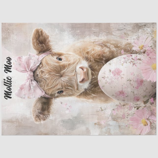 Papier Mousseline Découpage Hatland de Pâques Calf Mollie Moo Person (Recto)