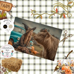 Papier Mousseline Découpage Highland Cow & Witch Farm Scène