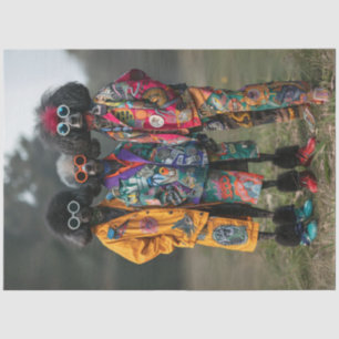 Papier Mousseline Découpage Hippie Hipsters Standard Poodles Vélo