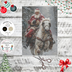 Papier Mousseline Découpage Hiver Wonderland Père Noël Riding Horse